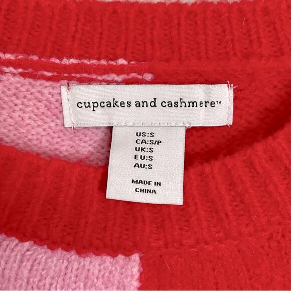 Cupcakes and Cashmere Heart Sweater Red and Pink Color Block Crewneck Sz S - Picture 2 of 5